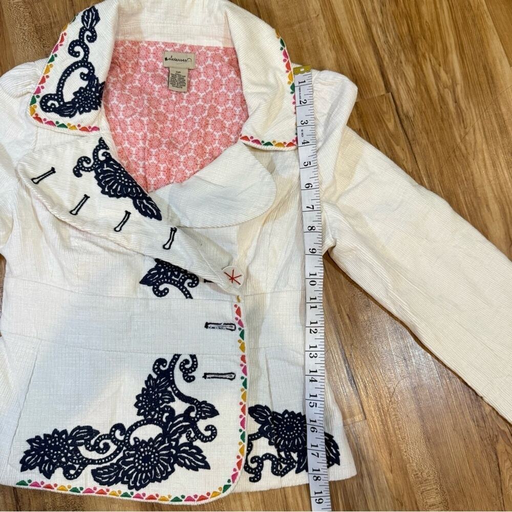 Elevenses Anthropology Rocky Shore Corduroy Embroidered Blazer Size 0P - Picture 6 of 9